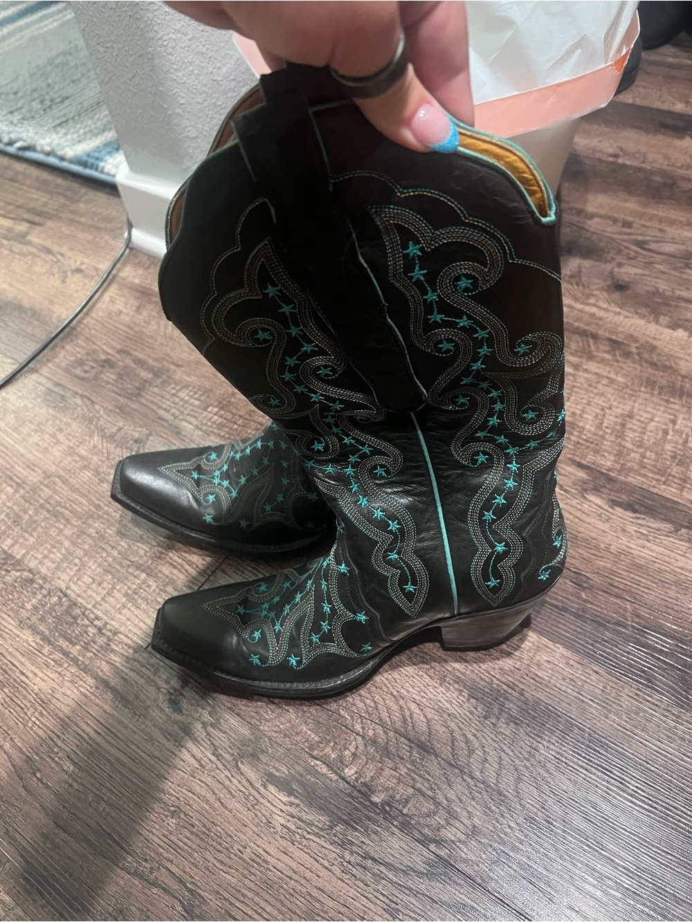 Old Gringo Black Leather Western Boots with Teal Embroidery